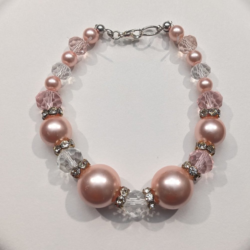 Pink and Silver Beaded Clasp Bracelet